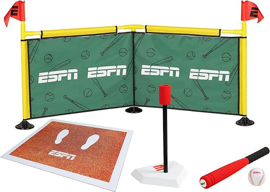 ESPN Batting Tee for Kids Includes Tee Ball Bat, Foam Ball, Home Run Fence, and Batter’s Box