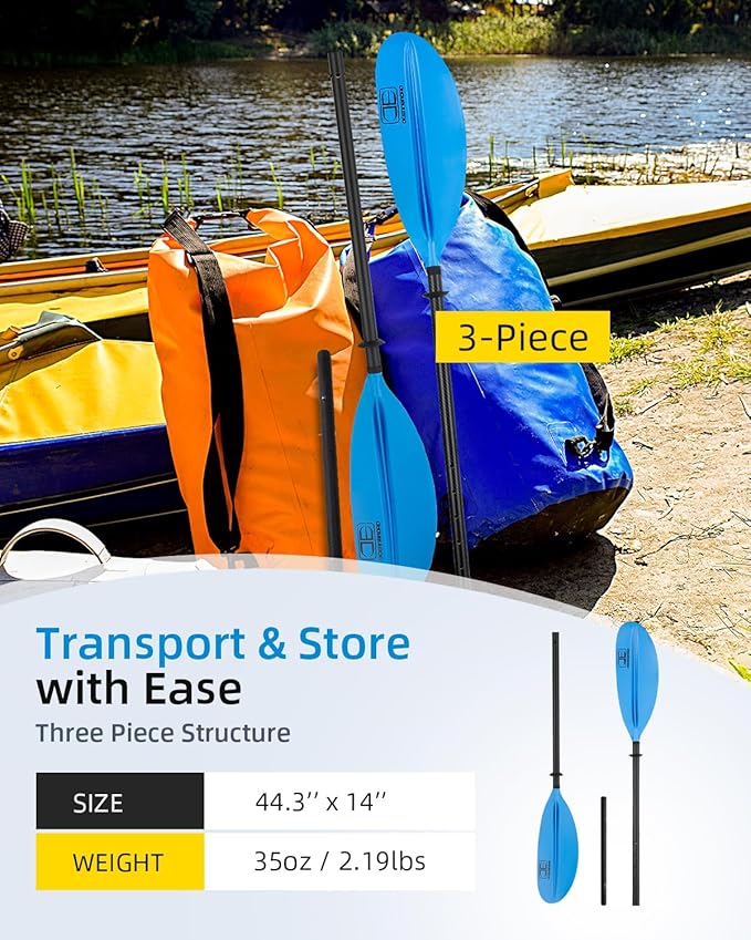 OCEANBROAD Adjustable Carbon Fiber Kayak Paddle 86in/220cm to 94in/240cm Kayaking Oar for Adults with Paddle Leash 1 Paddle