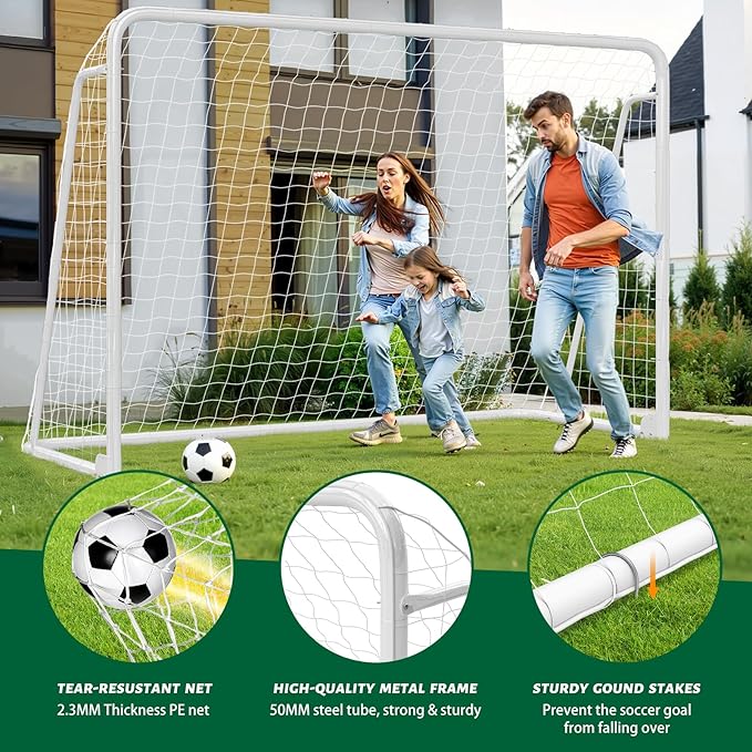 NAIZEA Soccer Goal - 12x6FT/16x7FT/10x6FT/8x6FT/6x4FT Soccer Goals for Backyard - Metal Soccer Goals for Youth Adult - Multiple Sizes Colors - Perfect for Games Indoor Outdoor Practice