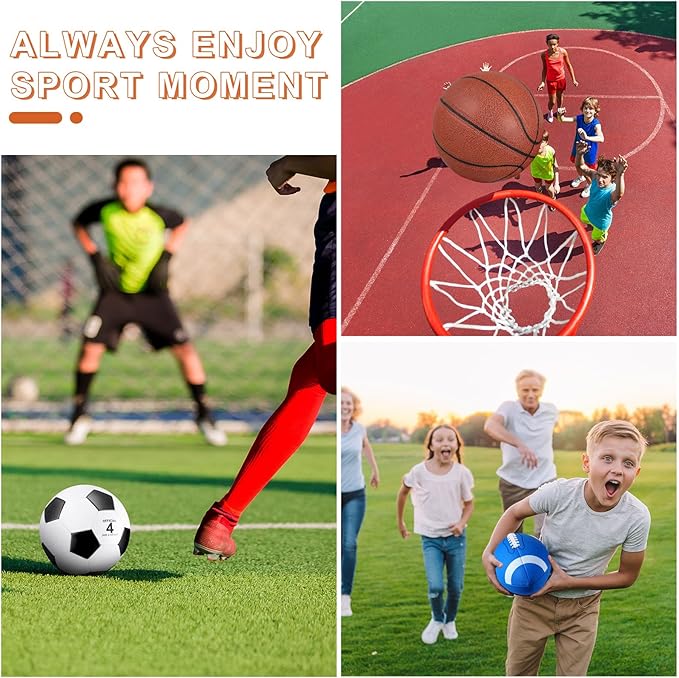 Lenwen 6 Pcs Sport Balls Set for Kids Teens, Include Official Size Basketball Football Soccer Ball with Sport Equipment Bags and Pumps for Training Practice Back to School