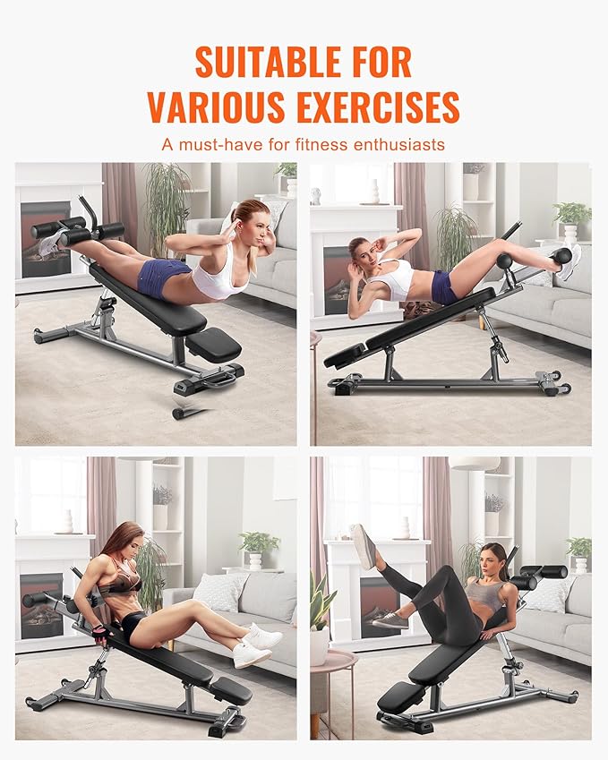 VEVOR Sit Up Bench, Decline Ab Bench with Reverse Crunch Handle, Adjustable Height Setting, Heavy Duty Steel, 500/600/1000 Lbs Capacity for Home Gym Workouts, Strength Training, Full Body Muscles