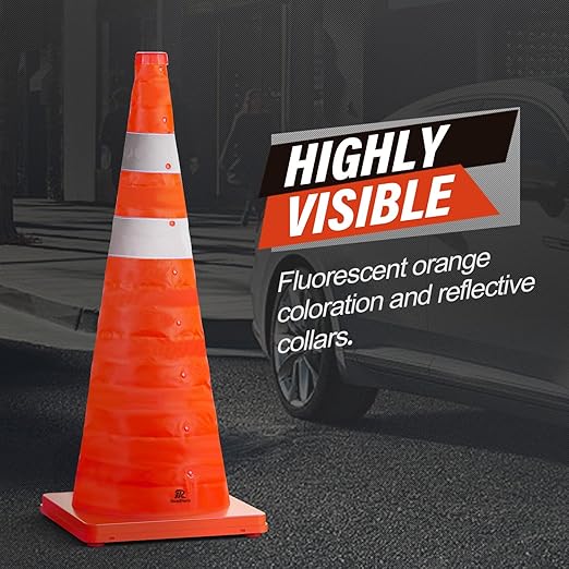 RoadHero 28 Inch 6 Pack Collapsible Traffic Safety Cones, Multi Purpose Pop-up Cones with Reflective Collar for Road Safety, Orange Cones for Driving Training, Parking Lots