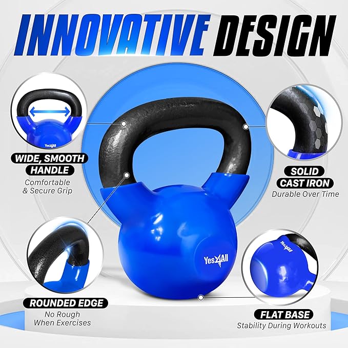 Yes4All Kettlebell Set Vinyl Coated Weights Combo for Full Body Workout Equipment Push up, Grip Strength Training, Dumbbell Weights Exercises