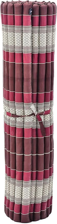 Leewadee - Foldable Floor Mattress - Japanese Roll Up Futon -Trifold Tatami Mat- Guest Floor Bed - Camping Mattress - Thai Massage Mat, Kapok Filled, 75 x 57 inches, Brown Red