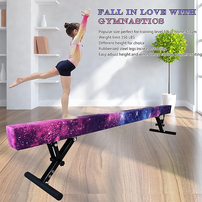 Adjustable Balance Beam Gymnastics Beam 8 FT Adjustable Height Beams for Kids, High and Low Floor Beams,Gymnastics Equipment for Kids Adults Training at Home and Gym Center