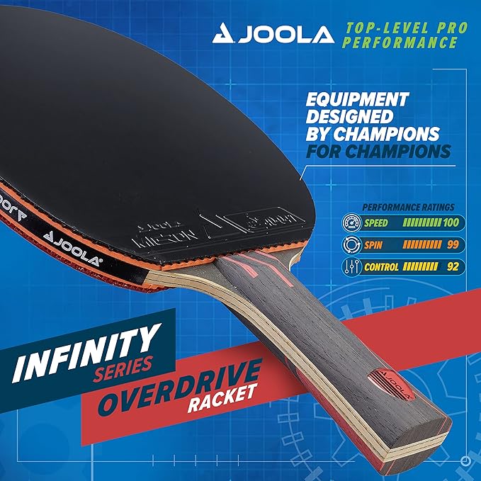 JOOLA Infinity Overdrive - Professional Performance Ping Pong Paddle with Carbon Kevlar Technology - Black Rubber on Both Sides - Competition Table Tennis Racket for Advanced Training - Extreme Speed