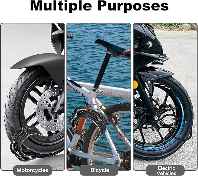 Bike Lock Cable, Bike Accessories Bicycle Lock, Bike Locks Heavy Duty Anti Theft, Combination Cable Lock for Outdoor Equipment, Black (1 Pcs, 3Ft, Preset Combo)