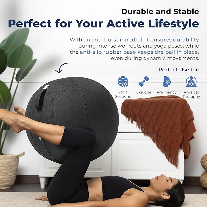 Balance Ball Chair for Office & Home - Ergonomic Exercise Ball for Posture & Back Pain Relief, Yoga Ball Chair - Sitting Ball with Washable Linen Cover