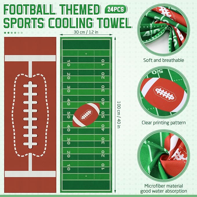24 Pcs Sports Cooling Towels Baseball Basketball Softball 40 x 12 Inch Breathable Soccer Football Volleyball Microfiber Ice Towel Fast Drying for Sport Party Favors Team Gift(Green,Football)