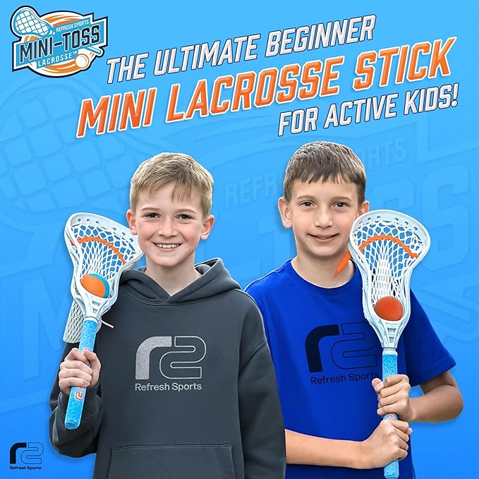 Mini Toss Lacrosse Set โ The Ultimate Game for the Backyard and Pool- Fun Gift for Kids - Comes with Water Skipping Ball & Rubber Ball - Comes with Full Size Large Basket for Easier to Catch & Throw