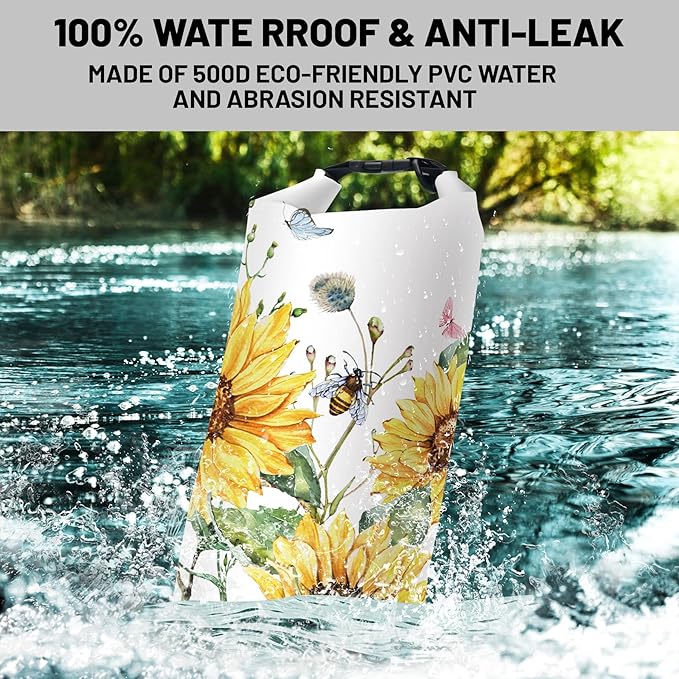 Waterproof Dry Bag,Roll Top Summer Sunflowers Small Waterproof Backpack 5L/10L/20L Floating and Lightweight Bags for Kayaking, Boating, Fishing, Swimming and Camping with Waterproof Phone Case