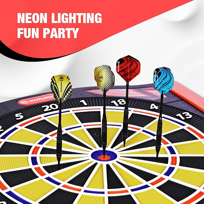 Electronic Dart Board Set, Illuminated Electronic Soft Tip Dartboard with LED Sidelamp, Laser Toe Line, 34 Games with 350 Variations Digital Dartboard Set, up to 8 Players, 5 Levels, Batteries/Adapter