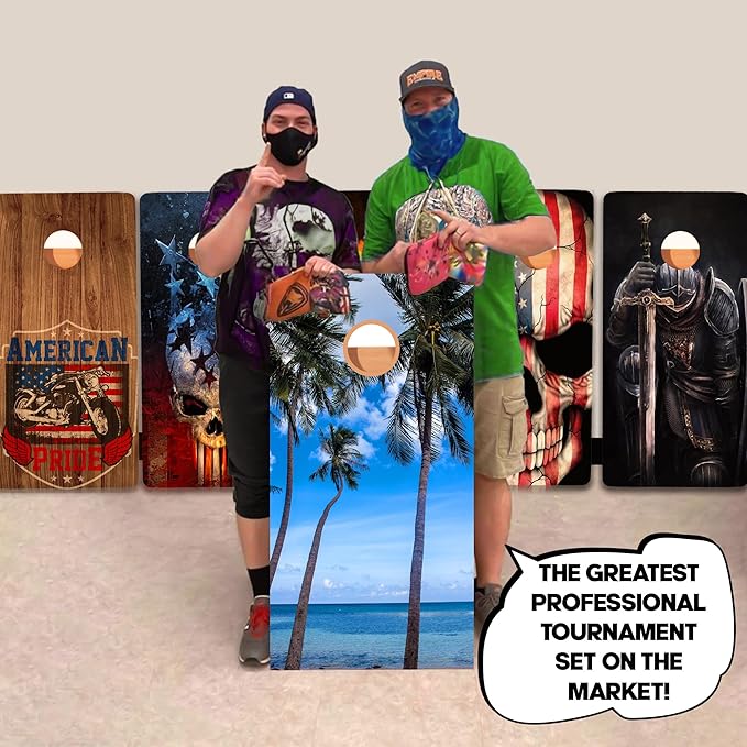 CornholeGamesUSA Pro Cornhole Boards Set | Made in USA | 3/4 Baltic Birch | No Bounce | Triple Thick Legs | Two Brace & Handles, Tournament 2x4 Regulation Set with Score Tower & Cornhole Bags