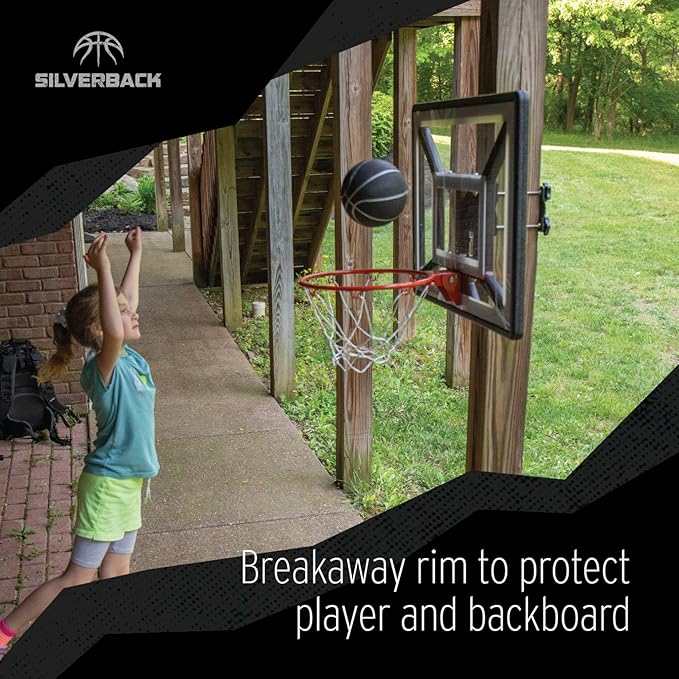 Silverback Junior Youth 33" Basketball Hoop with Lock ‘n Rock Mounting Technology Mounts to Round and Vertical Poles, Black (B8410W)