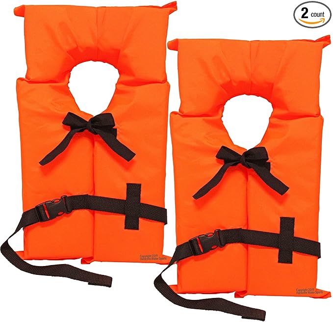 2 Pack Coast Guard Approved Life Jackets. High Visibility Color Type II Keyhole Life Vest in Classic May West Style. Compliance Flotation Device
