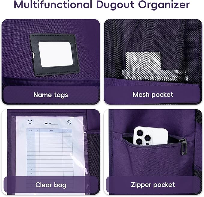 Baseball/Softball Dugout Organizer - 15+ Helmet & Glove Storage Bag, Military-Grade 900D Fabric & 6 Reinforced Steel Hooks