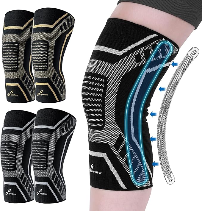 Copper Knee Brace for Men & Women - Knee Compression Sleeve with Side Stabilizers - Knee Support for Running, Hiking, Working, Basketball, Volleyball, Gym, Meniscus Tear, ACL, Arthritis Knee Pain Relief, A Pair (Black-No Copper(a pair), X-Large(19"-22"))