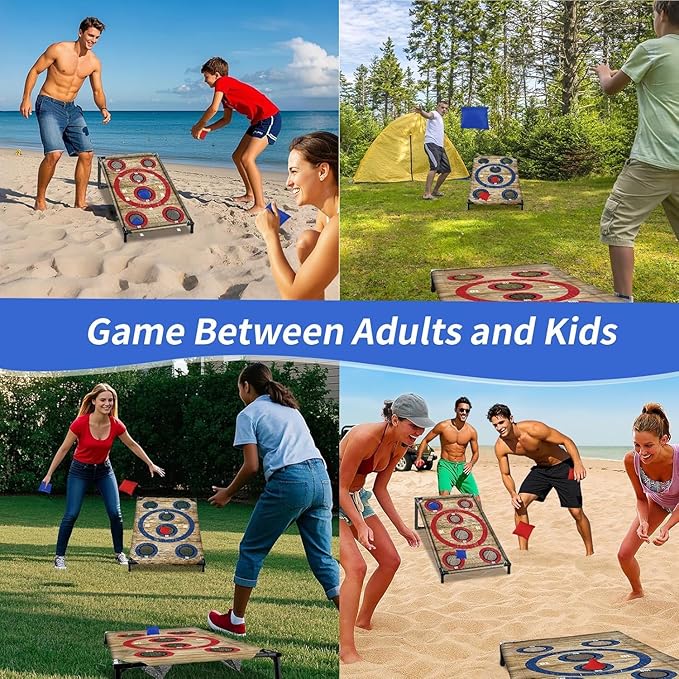 NZQXJXZ Portable Cornhole Board Set 3x2 Ft with 8 Bean Bags Corn Hole Toss Game Cornhole Games for Indoor and Outdoor Parties, Ideal for Kids, Adults, Camping Travel,Parties,Beach, Yard