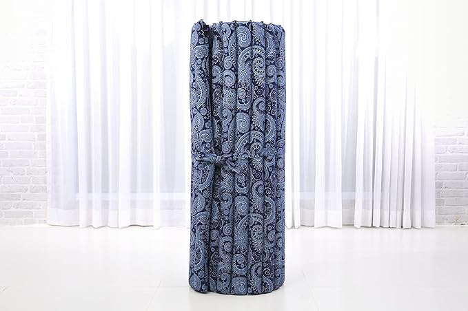 Leewadee - Kapok Roll Mat – Handcrafted Folding Sleep & Relaxation Mattress from Thailand, Ideal as Guest Bed, Camping Mat, Yoga Mat or Traditional Futon, 75 x 39 inches, Blue White