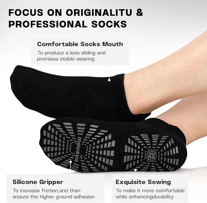 unenow 5 Pairs Pilates Socks for Women Non Slip Socks with Grips for Yoga Hospital Barre Barefoot
