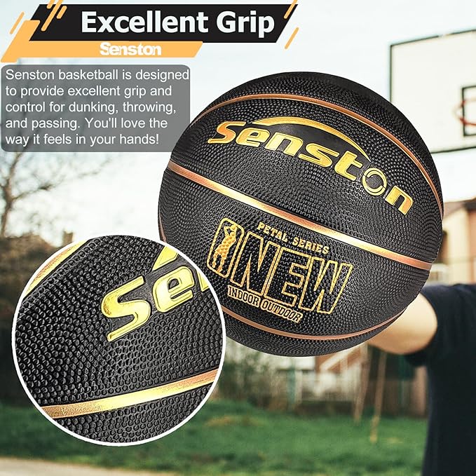 Senston 27.5‘’/29.5'' Basketball Outdoor Indoor Rubber Basketball Ball for Kids/Adult Official Size 5/7 Basket Ball with Pump