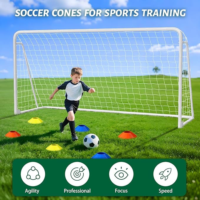NAIZEA Soccer Goal - 12x6FT/16x7FT/10x6FT/8x6FT/6x4FT Soccer Goals for Backyard - Metal Soccer Goals for Youth Adult - Multiple Sizes Colors - Perfect for Games Indoor Outdoor Practice