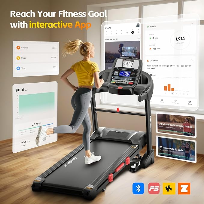 5.0 HP Folding Treadmills for Home with 15% Incline, 400 lbs Capacity Treadmills for Exercising, 0.6-10MPH, APP Control,Shock Absorption, Safe & Quiet