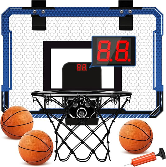 Indoor Mini Basketball Hoop with Electronic Scoreboard - Over The Door Basketball Hoop with 3 Balls, Mini Hoop Door & Wall Office Bedroom Score Basketball Hoop for Kids and Adults