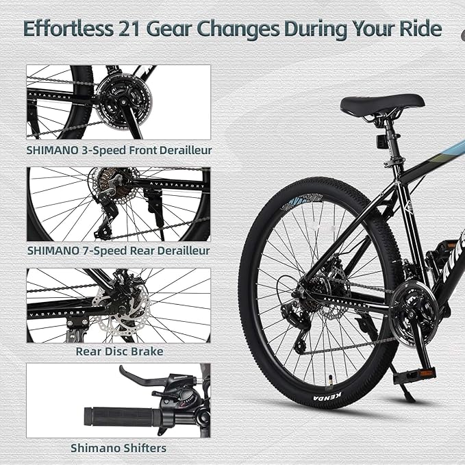 AVASTA Earth 26 27.5 inch Mountain Bike with 21-Speed,Aluminum Frame, Dual Disc Brake, Comfortable Saddle,Multiple Colors