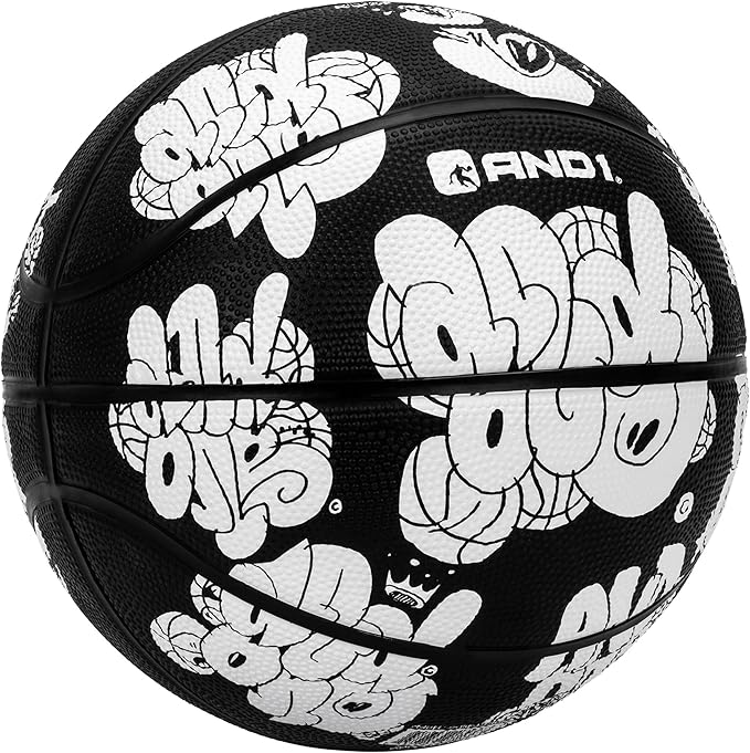 AND1 Toss Up Basketball : Youth Sized Rubber Streetball for Indoor and Outdoor Use, Deep Channel Construction and Durability, Includes 10” Pump
