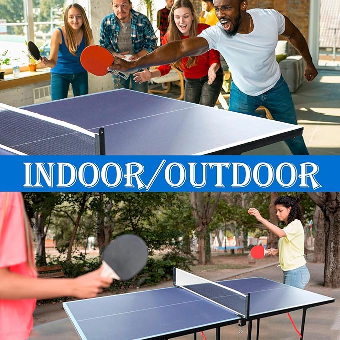 Ping Pong Table Foldable Table Tennis Table with Net, Table Tennis Paddles and Balls, 4.5FT/6FT/9FT MDF Multi-Use Family Game Table for Kid Teenager Adult, Compact & Portable