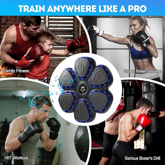Music Boxing Machine, Bluetooth Punching Machine with Music, Wall-Mounted Punching Pad, LED Boxing Trainer with Gloves