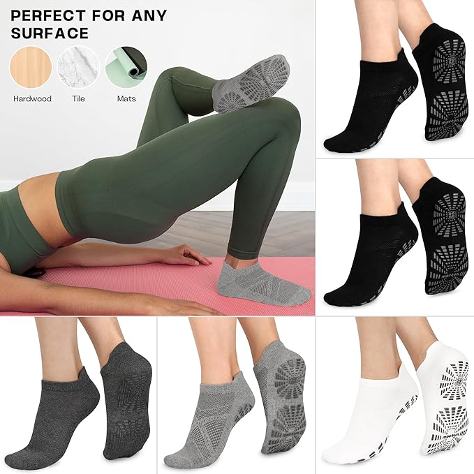 unenow 5 Pairs Pilates Socks for Women Non Slip Socks with Grips for Yoga Hospital Barre Barefoot