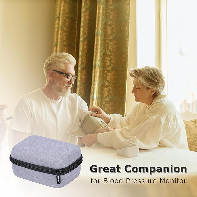 Ginsco Compact Hard Shell Case for Blood Pressure Monitor, Compatible with Omron Bronze/iHealth/Oklar, Portable Carrying Travel Case with Handle, Mesh Pocket for Cuff/Batteries/Charger (Gray, M)