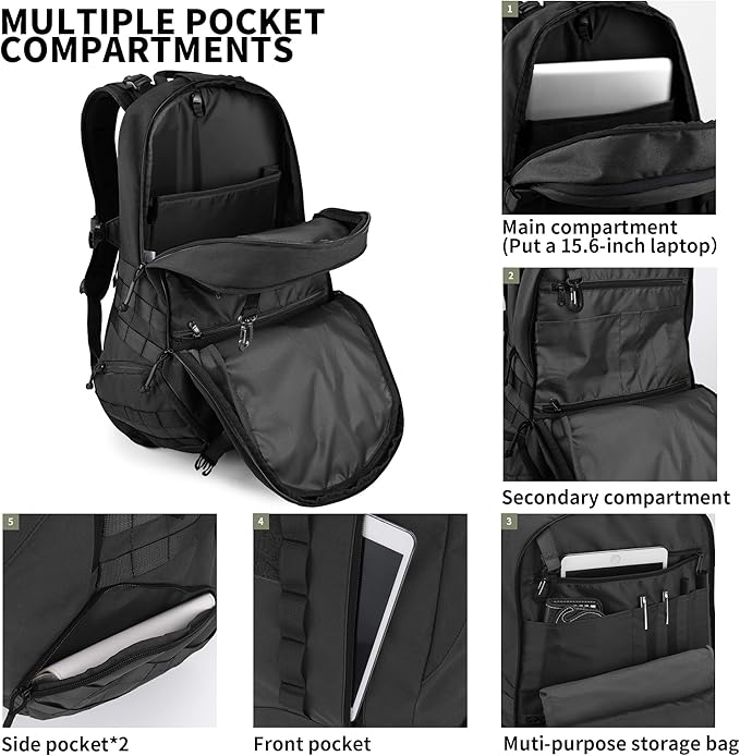 WindTook 40L Military Tactical Backpack for Men and Women,Molle Hiking daypacks Assault Pack 3 Day Bug Out Bag for Camping Travel Army Hunting Gym Rucksack Survival (Black)