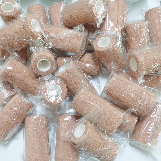 BQTQ 30 Rolls Self Adhesive Bandage Wrap 4 Inch Self Adherent Wrap Stretch Bandages Wound Wrap Self Stick Bandage Wrap Tape for Wrist Ankle Swelling Sprains (Beige)