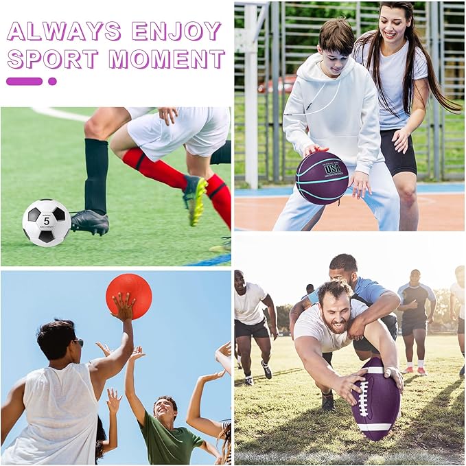 Lenwen 4 Pcs Sports Balls Set, Include Official Size Basketball Soccer Football Playground Ball Pump Equipment Bag Recess Equipment Sport for Teen Adult Gift Back to School