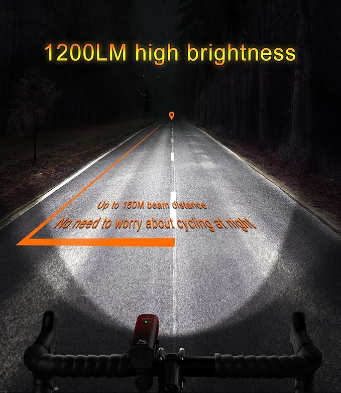 TOWILD CL1200 Bike Lights for Night Riding,Compatible with Garmin/GoPro Mount,1200 Lumen Bright Bike Headlight,Rechargeable Battery,Waterproof Bike Front Light for Commuter Cyclists