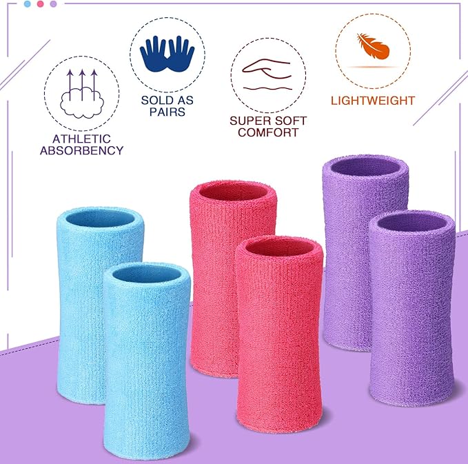 WILLBOND 6 Inch Wrist Sweat Bands for Men Women Tennis Elastic Athletic Long Sweatband Wrist Absorbent for Basketball Tennis Running Outdoor Activity