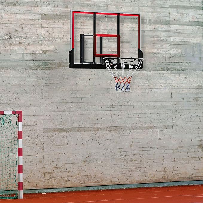 Soozier Wall Mounted Basketball Hoop, Basketball Goal Combo Kit with 43" x 30" Shatter Proof Backboard, Durable Bracket and All Weather Net for Outdoor Use