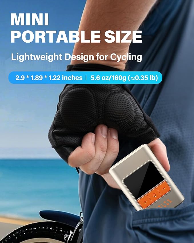 Mini Bike Tire Pump with Gauge 120PSI-Portable Air Compressor&Electric Tire Inflator for Bicycle/Motorcycle/Ball,Rechargeable Type-C,Auto Stop,Fits Pocket/Glove Box(Presta/Schrader Valves)