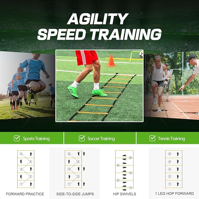 Agility Ladder 12 Rung 20 FT Speed Training Ladder Drill Sports Workout Equipment for Football Soccer Footwork Exercise
