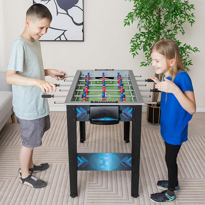 Goplus Foosball Table, Freestanding Soccer Table Game with 2 Footballs, Ergonomic Handle, 18 Realistic Players, Adults Youth Kids Foosball Games for Indoor, Game Room, Office, Party