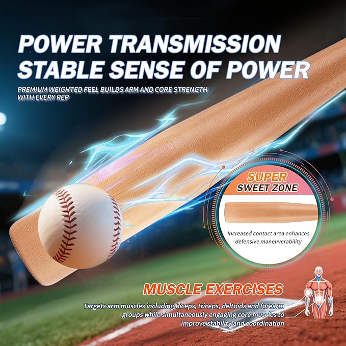 Vigitspo Wood Baseball Bat for Teens & Beginners, 21-34 inch Youth Solid Wood Bat for Training and Games, High-Density Hardwood with High Impact Resistance & Durability