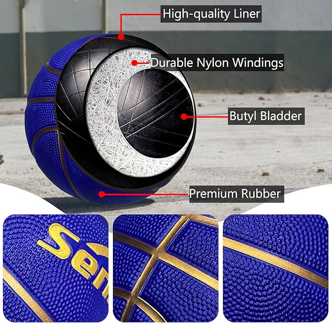 Senston 27.5‘’/29.5'' Basketball Outdoor Indoor Rubber Basketball Ball for Kids/Adult Official Size 5/7 Basket Ball with Pump
