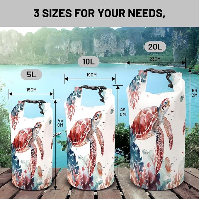 Waterproof Dry Bag,Sea Turtle Jellyfish Coral Red Small Waterproof Backpack 2L/5L/10L/20L/30L/40L Floating Lightweight Bags for Kayaking, Boating, Fishing, Swimming Camping with Waterproof Phone Case