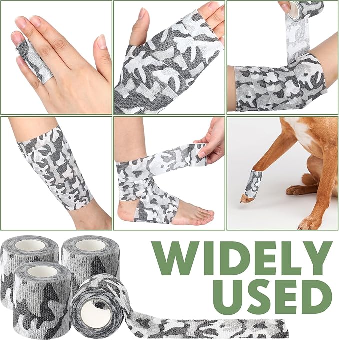 Treela 48 Pack Self Adhesive Wrap Bandage Bulk, 2 Inches x 5 Yards Self Adherent Cohesive Bandage Elastic Athletic Tape Breathable Wound Tape for Stretch Athletic Sports Wrist Ankle(Black Camo)