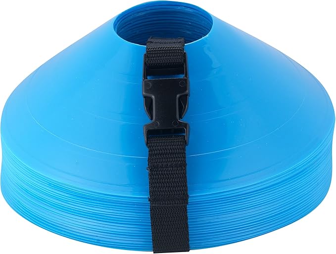 American Challenge Disc Cones – Set of 25 Agility Cones for Sports Training – 2" Tall, 7" Base Soccer Cones with Carry Strap for Drills & Practice