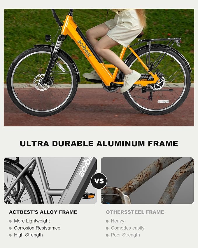 Cores Electric Bike for Adults, 26" Electric Commuter Bike with 1200W Peak Motor, 28MPH 70 Miles Max, 48V 576Wh Removable Battery, 7-Speed City Cruiser Mountain E Bike for Commuting