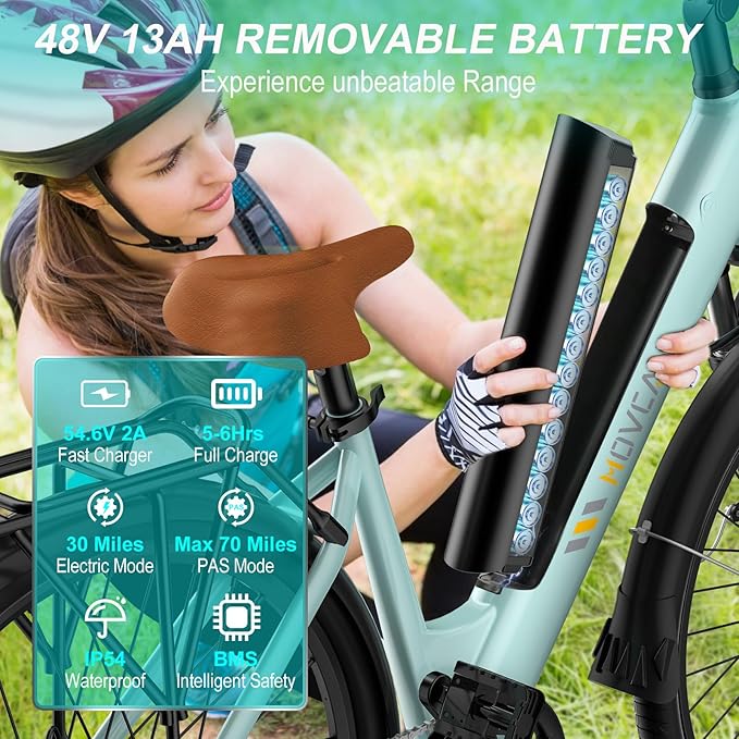 V80 Electric Bike, 1000W Motor 28MPH Ebike, 48V 13Ah Removeable Battery, 26'' City Cruiser Adult Electric Bicycles up to 70 Miles